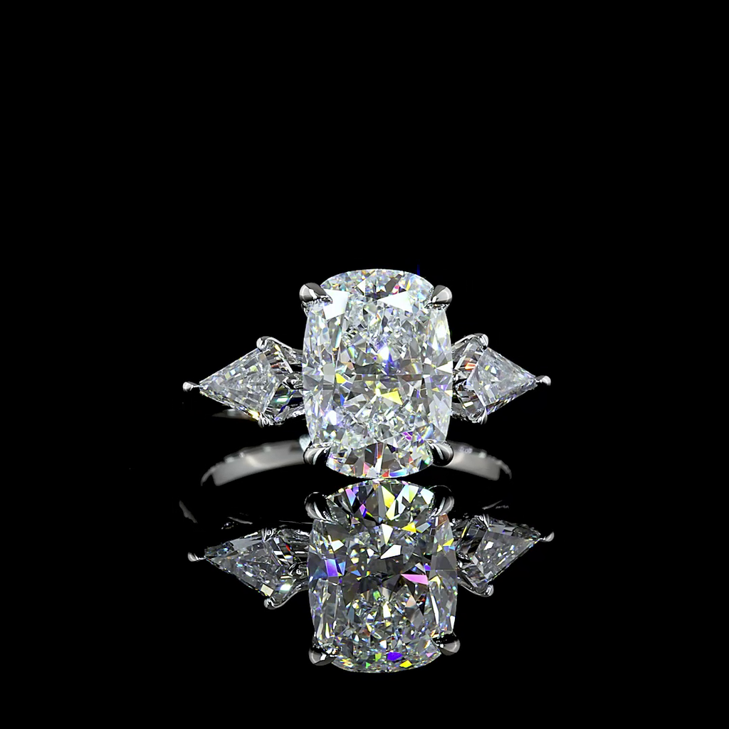 3.8 Cts Platinum Cushion Brilliant Shape 3 Stones Ring