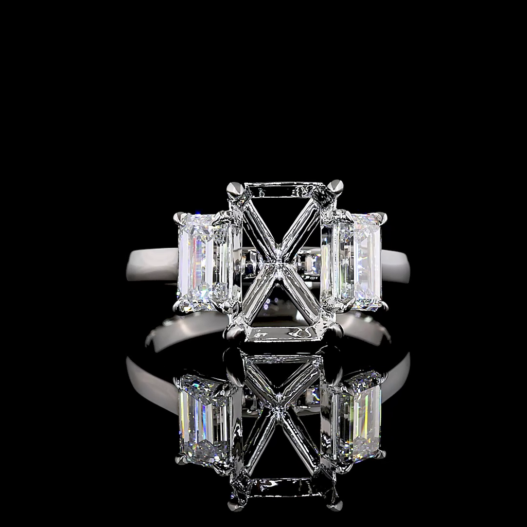 4.23 Cts Platinum Emerald Shape 3 Stones Ring