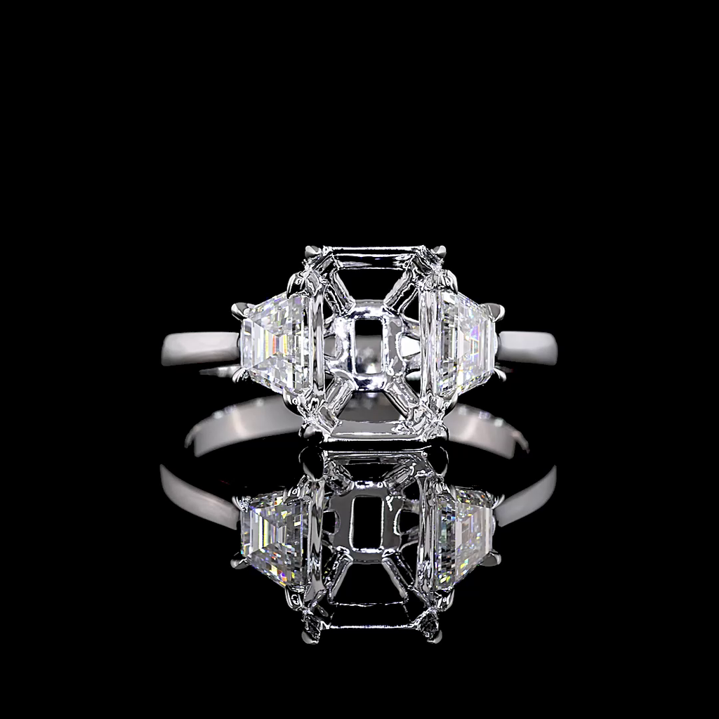 3.22 Cts 14k White Gold Emerald Shape 3 Stones Ring