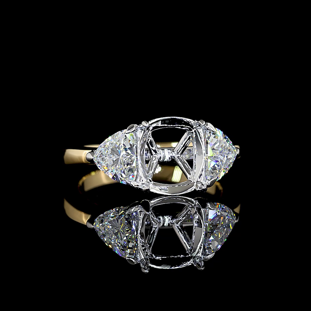 4.76 Cts 14k Two Tone Cushion Modified Shape 3 Stones Ring