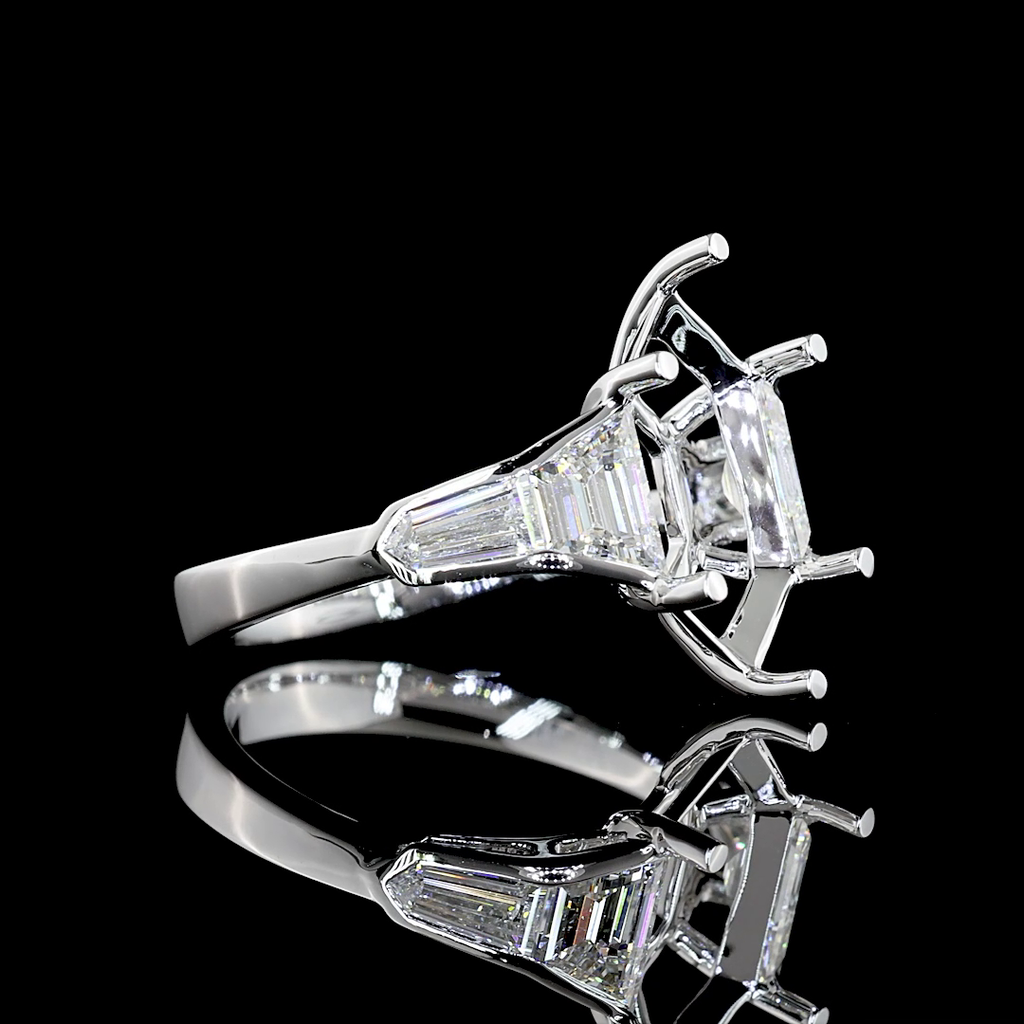 4.38 Cts 14k White Gold Antique Marquise Shape 5 Stones Ring