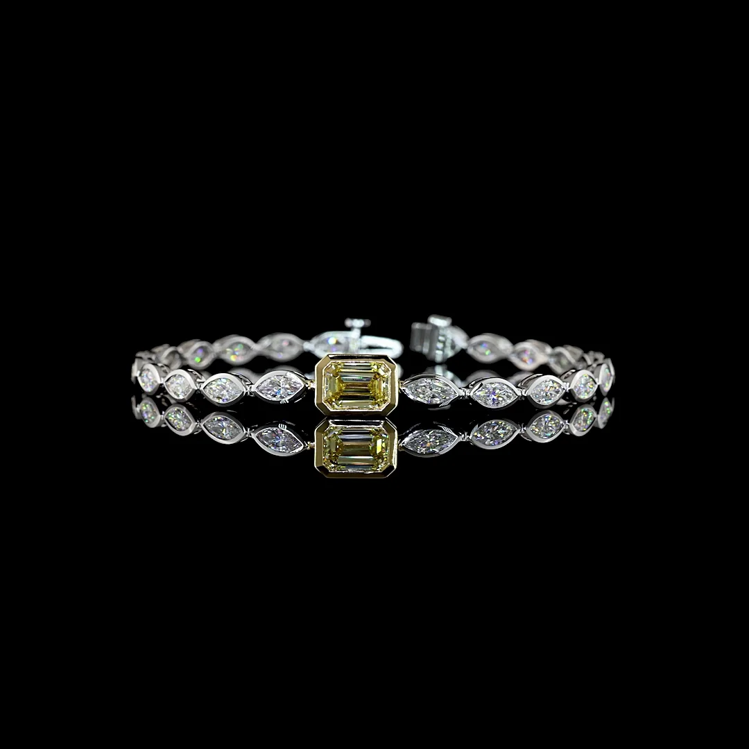 6.09 Cts 14k Two Tone Emerald Shape Tennis Bracelet