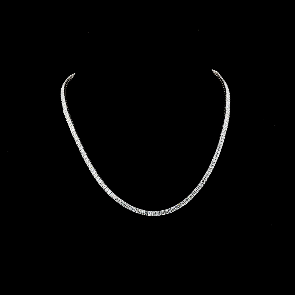 11.15 Cts 14k White Gold Emerald Shape Tennis Necklace