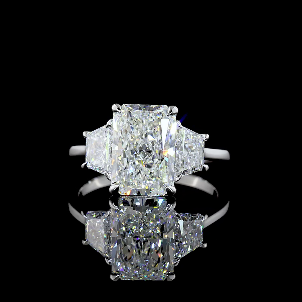 4.21 Cts 14k White Gold Radiant Shape 3 Stones Ring