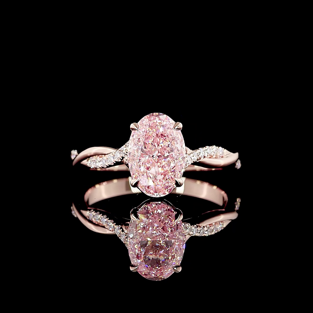 2.16 Cts 14k Rose Gold Oval Shape Solitaire Diamond Shank Ring