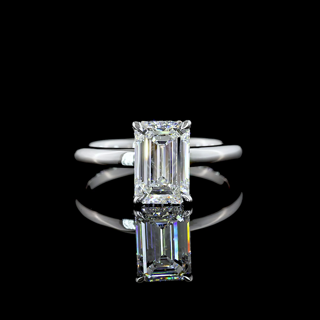 2.15 Cts 14k White Gold Emerald Shape Hidden Halo Ring