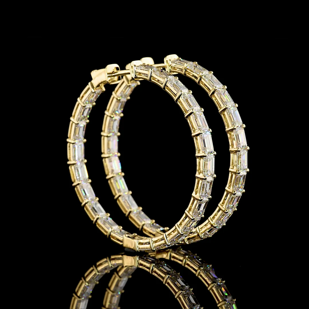 11.12 Cts 14k Yellow Gold Emerald Shape Hoops Earring
