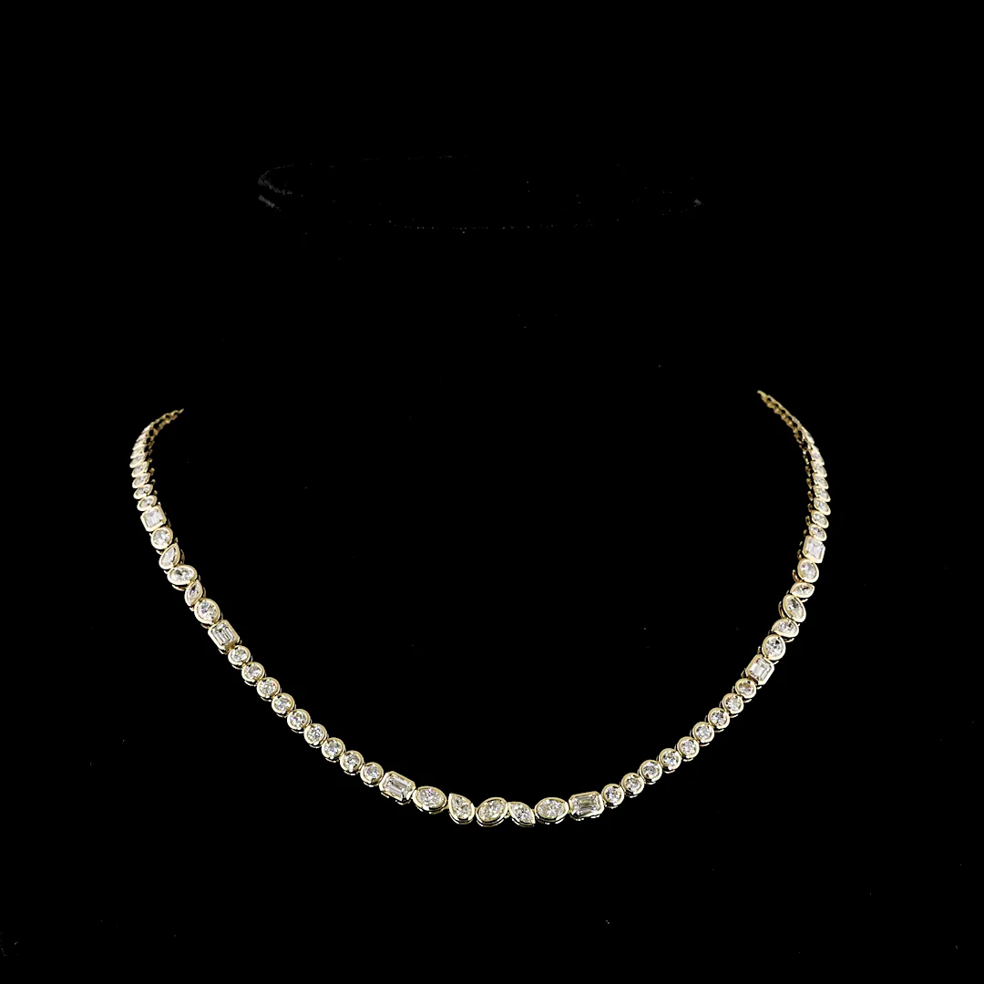 9.23 Cts 14k Yellow Gold Mix Shape Tennis Necklace