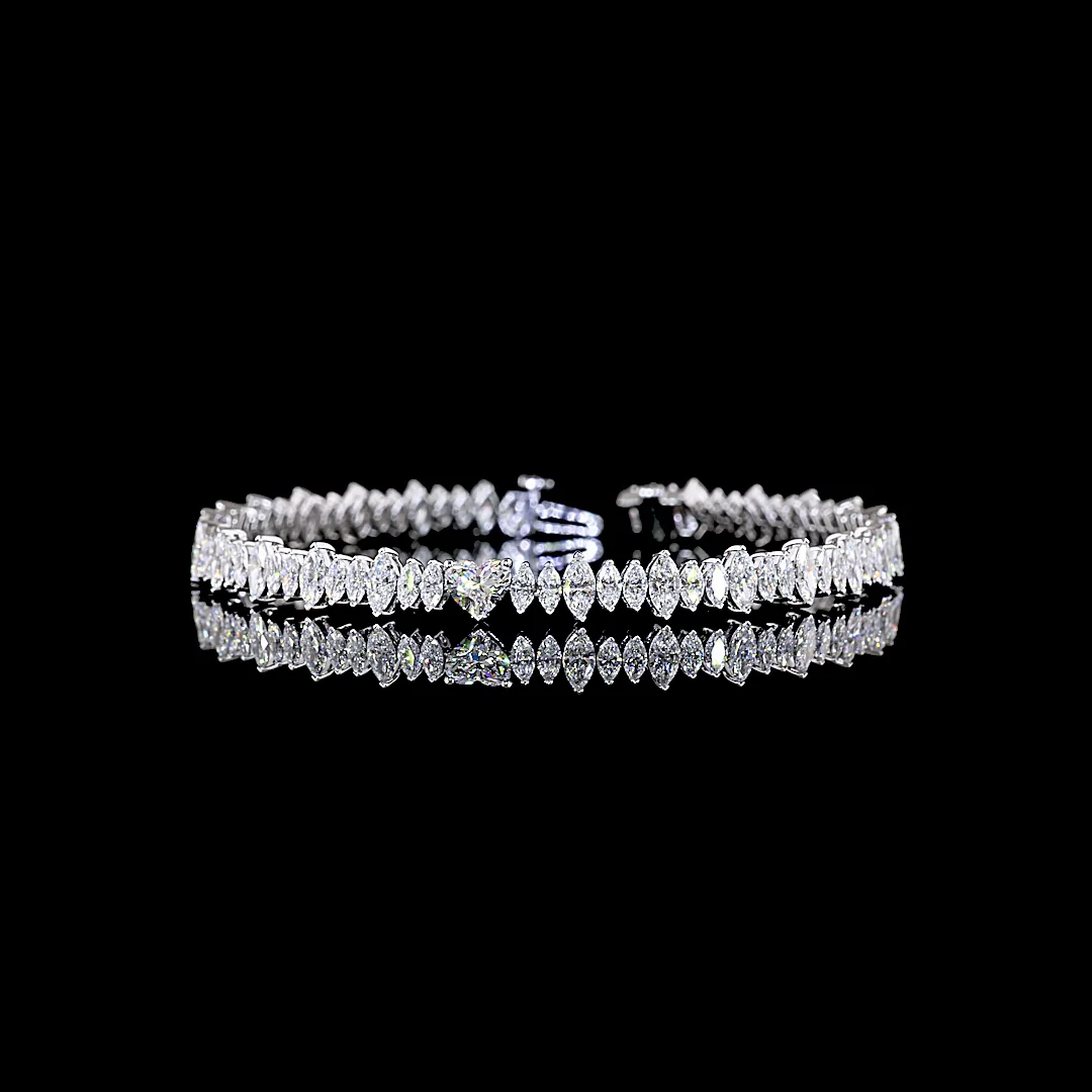 6.5 Cts 14k White Gold Heart Shape Station Line Tennis Bracelet