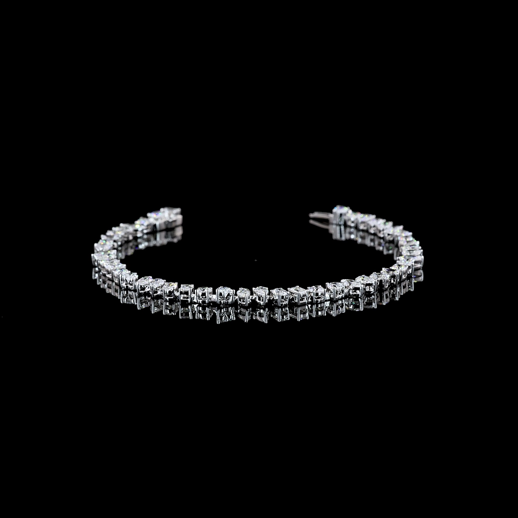 4.62 Cts 14k White Gold Mix Shape Station Line Tennis Bracelet