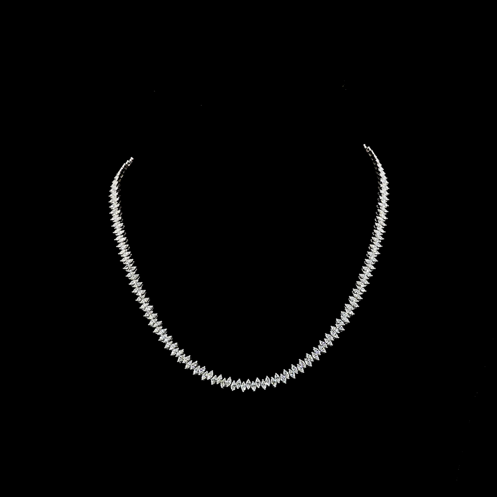 9.82 Cts 14k White Gold Marquise Shape Tennis Necklace