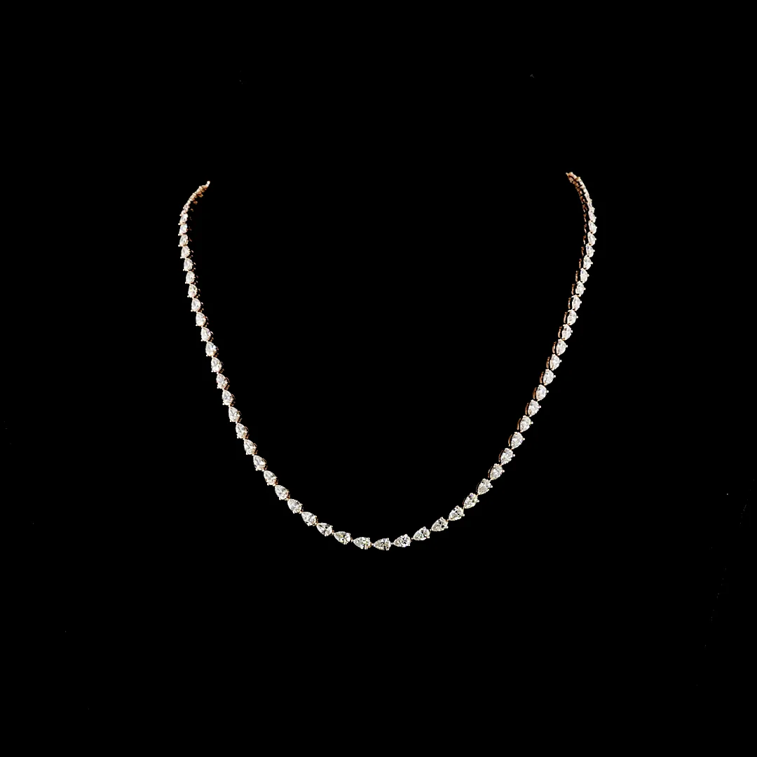 10.41 Cts 14k Rose Gold Pear Shape Tennis Necklace