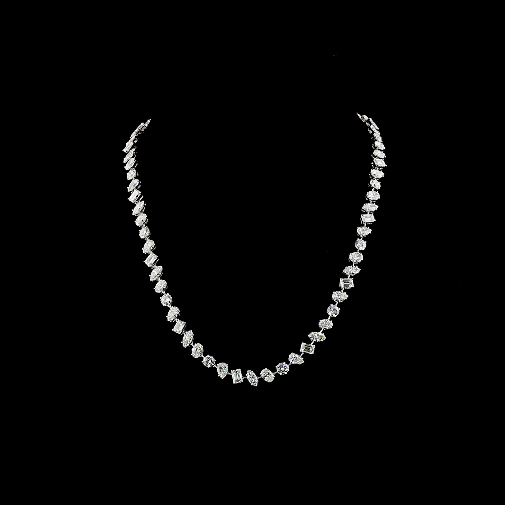 33.24 Cts 14k White Gold Oval Shape Station Necklace