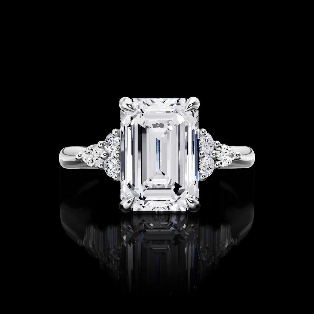 3 Cts 14k White Gold Emerald Shape Special Ring