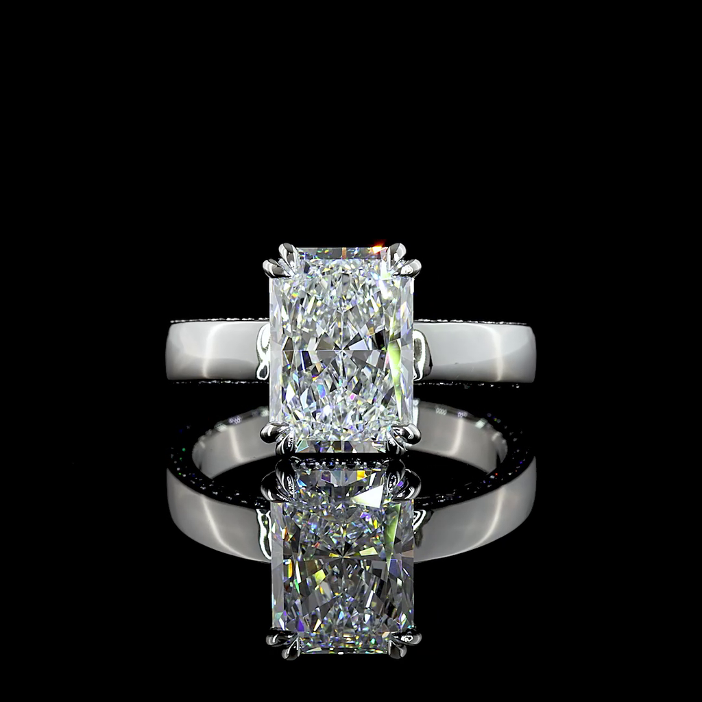 3.9 Cts Platinum Radiant Shape Solitaire Diamond Shank Ring