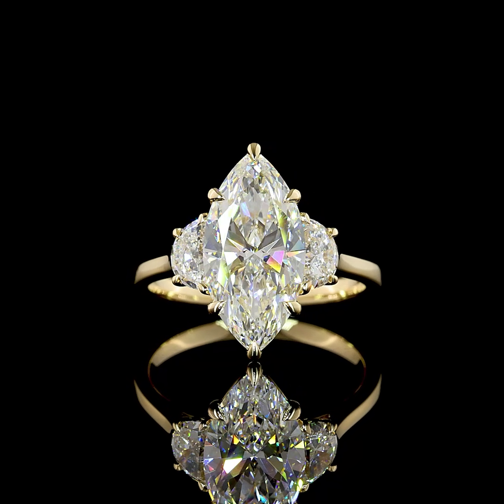 3.55 Cts 14k Yellow Gold Marquise Shape 3 Stones Ring