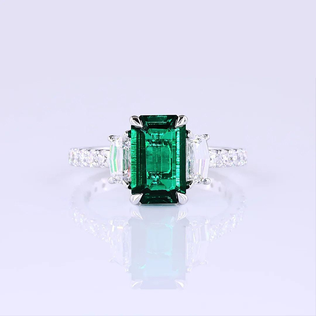 1.07 Cts 14k White Gold Emerald Shape Split Shank Ring