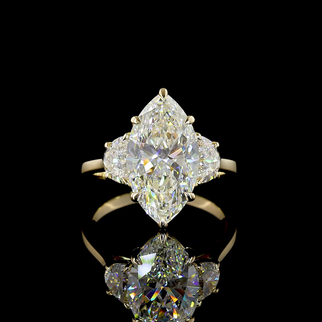 4.69 Cts 14k Yellow Gold Marquise Shape 3 Stones Ring