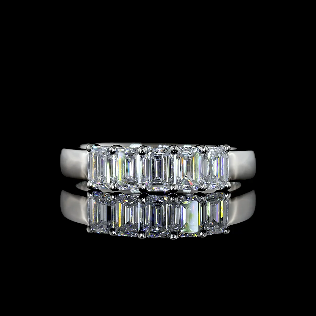 1 Cts Platinum Emerald Shape 5 Stones Eternity Band