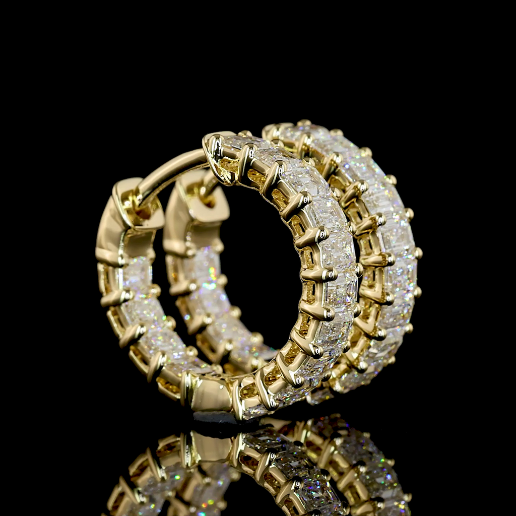 1.4 Cts 14k Yellow Gold Emerald Shape Huggies Earring