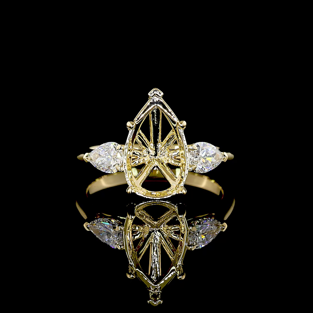 0.59 Cts 14k Yellow Gold Pear Shape 3 Stones Ring