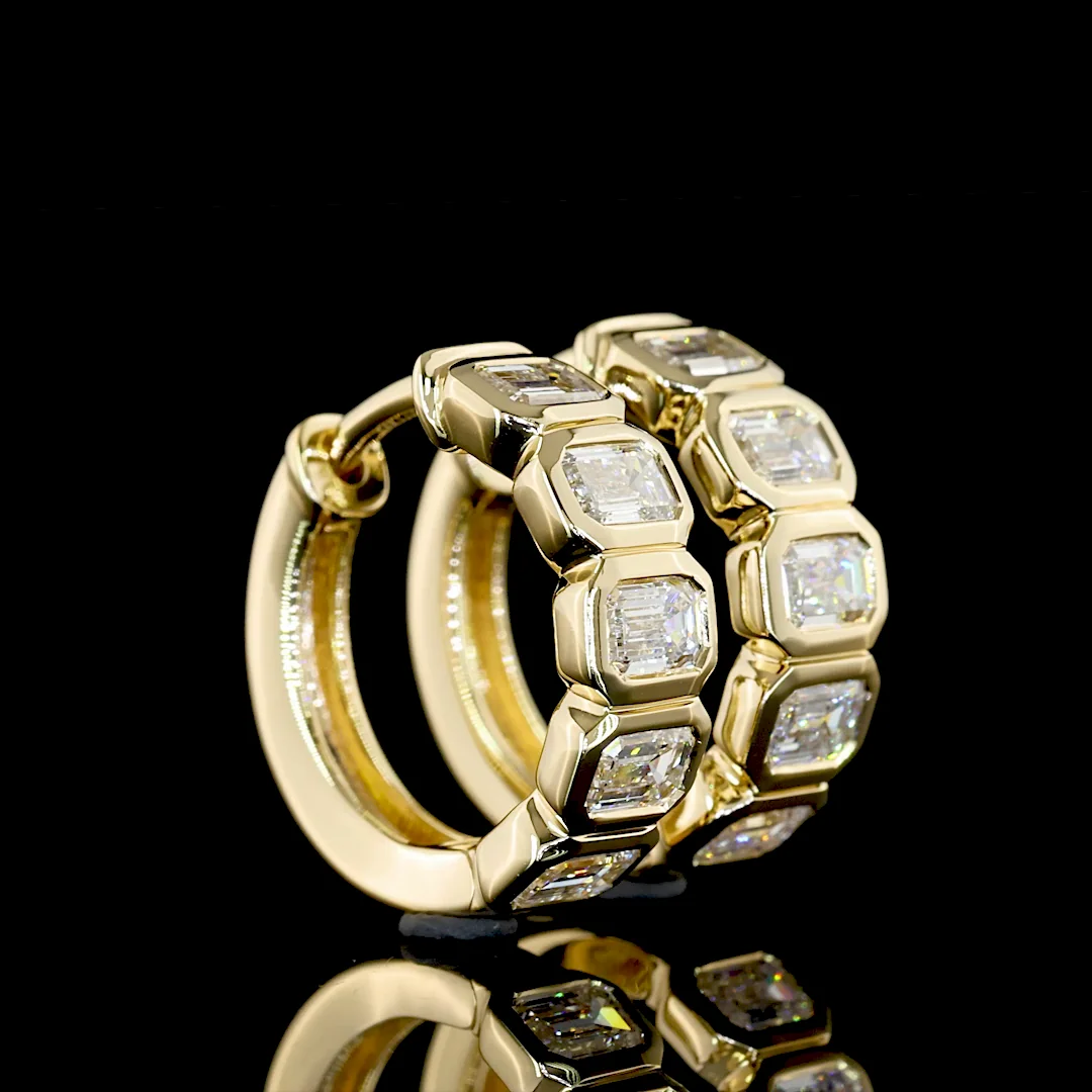 1.04 Cts 14k Yellow Gold Emerald Shape Huggies Earring