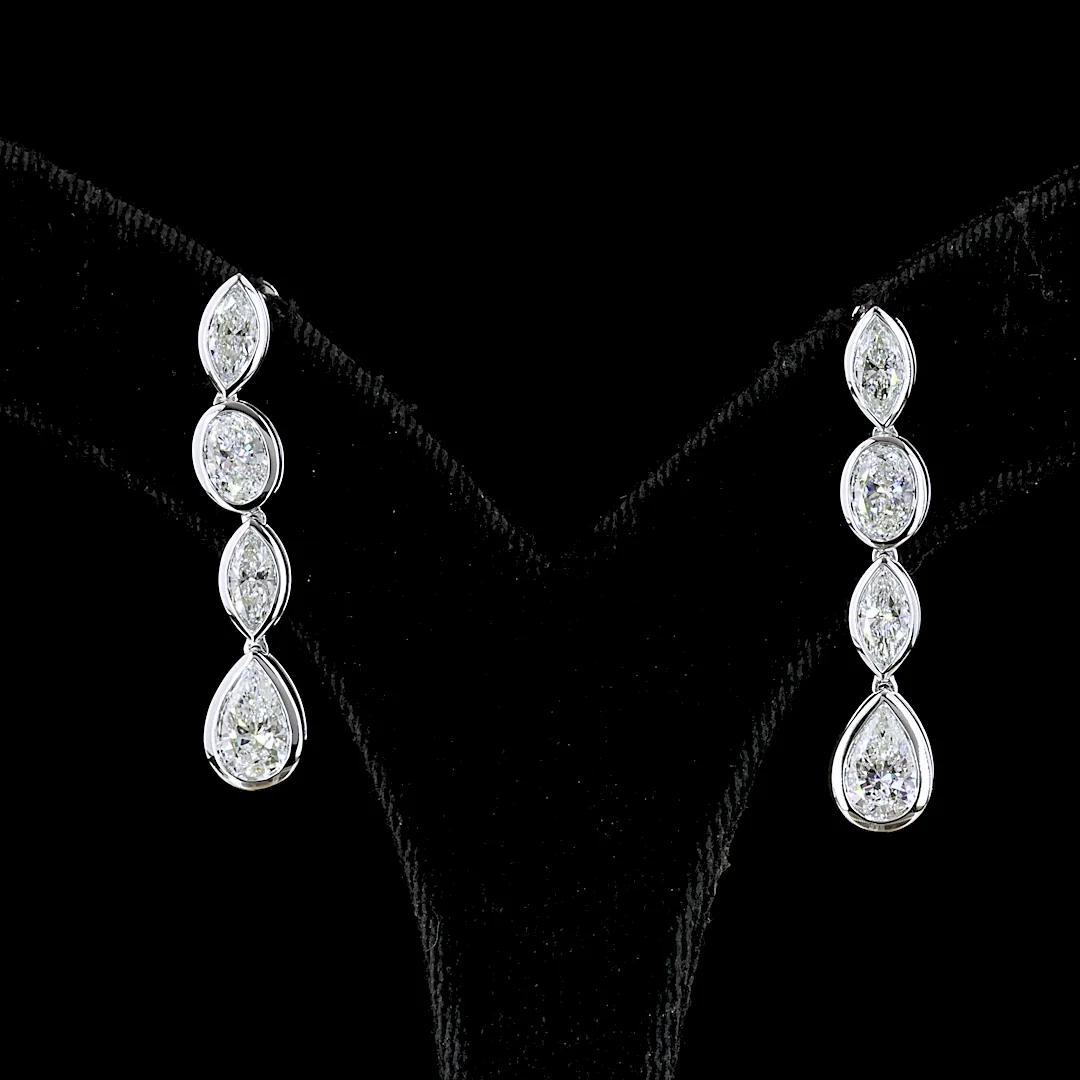 3.57 Cts 14k White Gold Mix Shape Hanging Earring