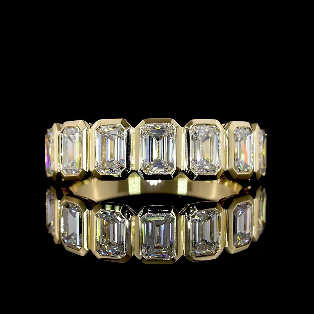 2.05 Cts 14k Yellow Gold Emerald Shape 7 Stones Eternity Band