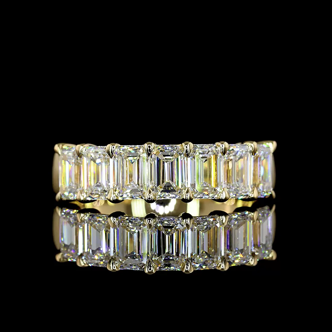 2.07 Cts 14k Yellow Gold Emerald Shape 7 Stones Eternity Band