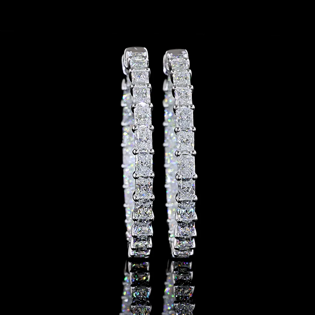 4.97 Cts 14k White Gold Radiant Shape Hoops Earring