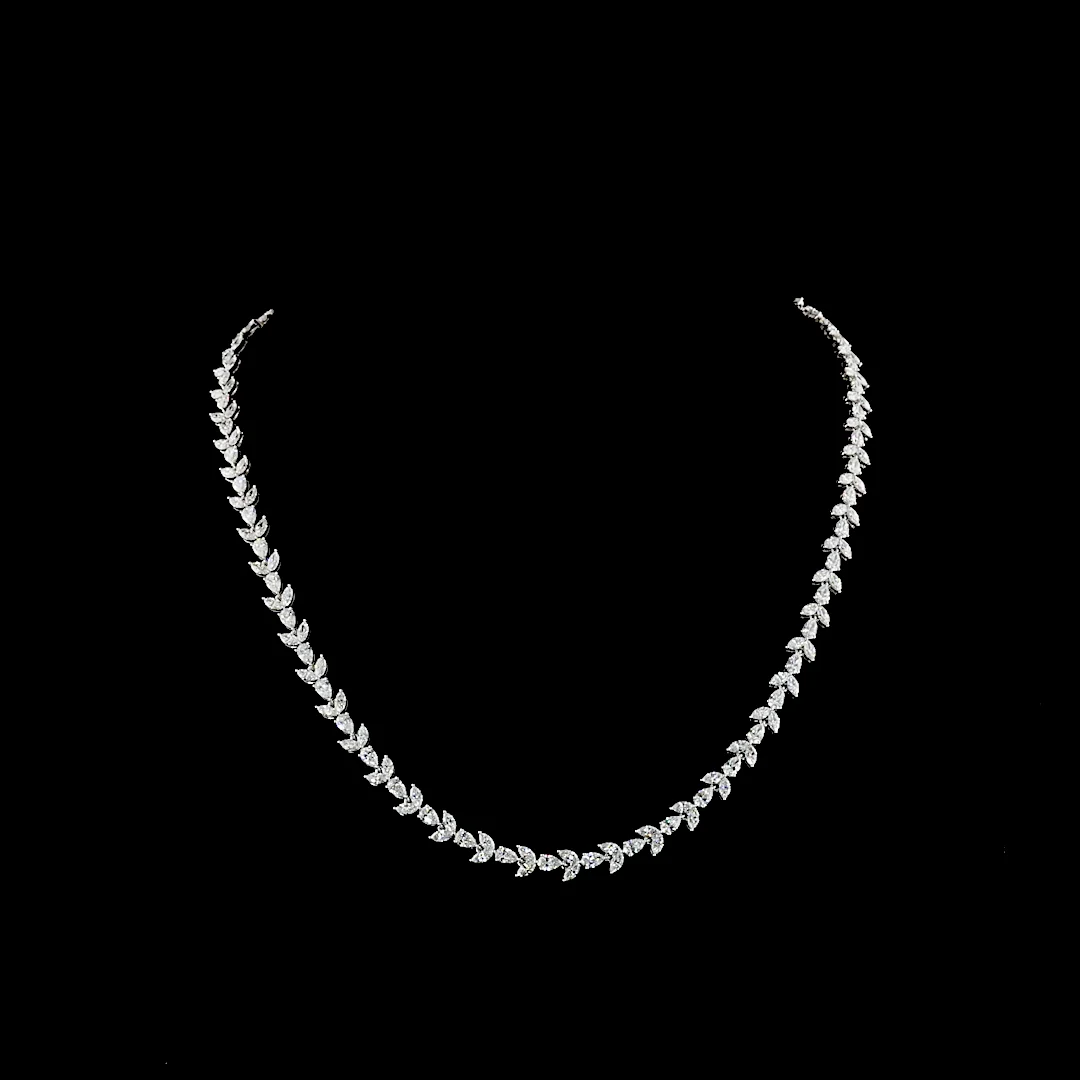 11.65 Cts 14k White Gold Mix Shape Station Line Tennis Necklace