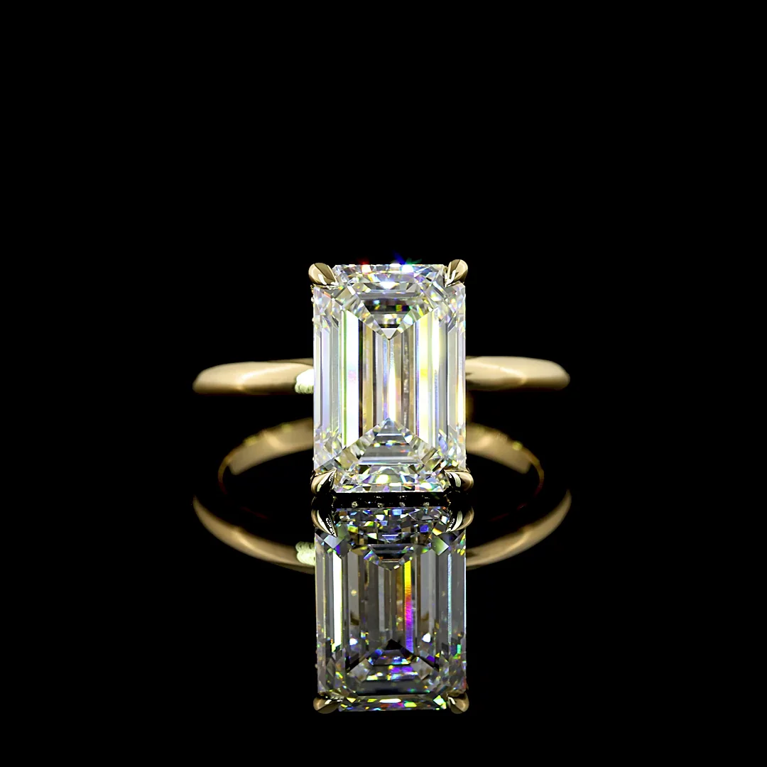 4.14 Cts 14k Yellow Gold Emerald Shape Hidden Halo Ring