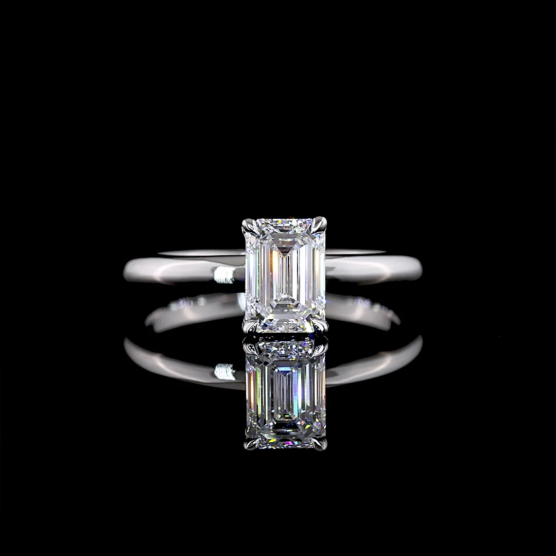 1.05 Cts 14k White Gold Emerald Shape Hidden Halo Ring