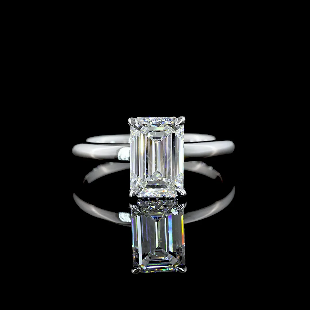 2.13 Cts 14k White Gold Emerald Shape Hidden Halo Ring