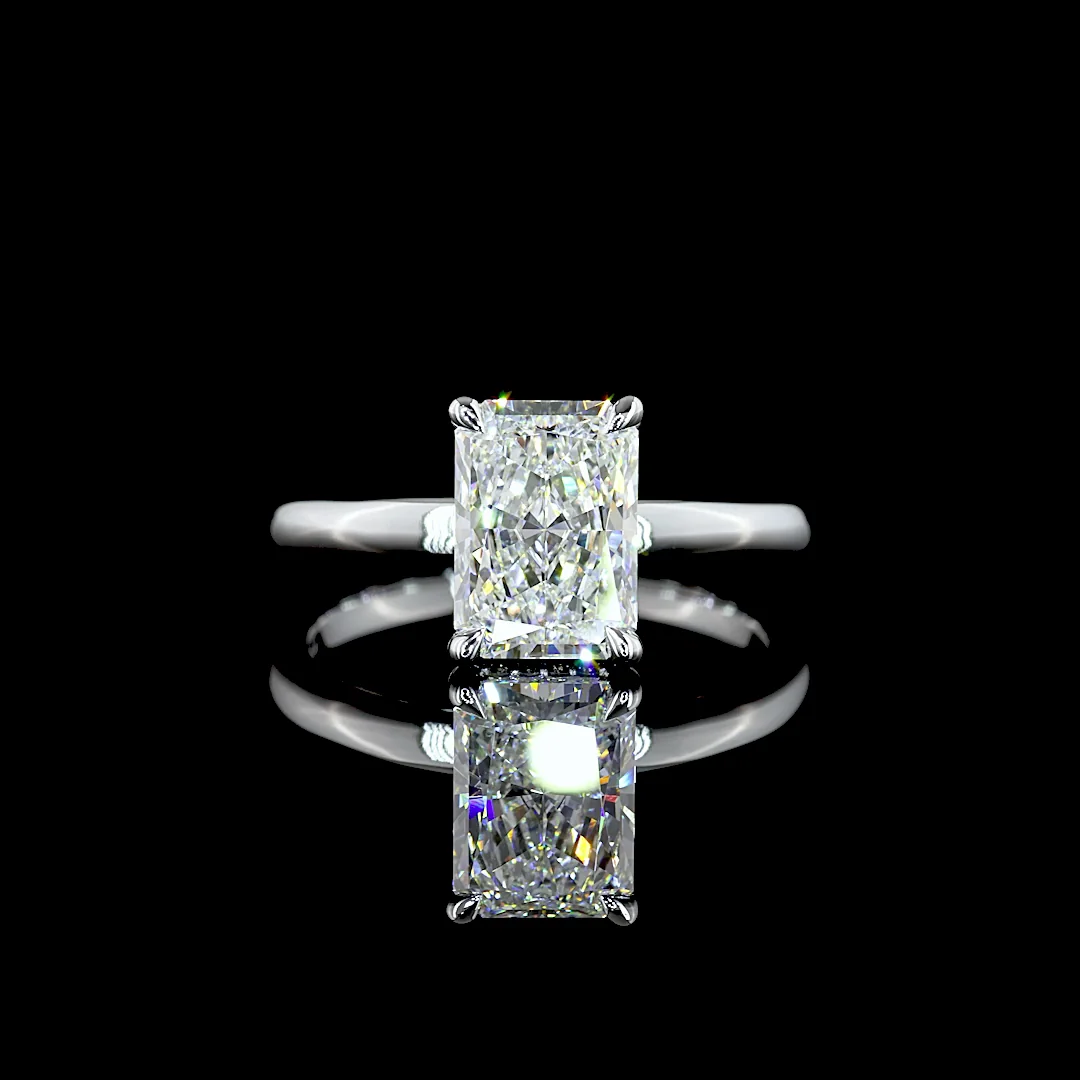 2.1 Cts 14k White Gold Radiant Shape Hidden Halo Ring