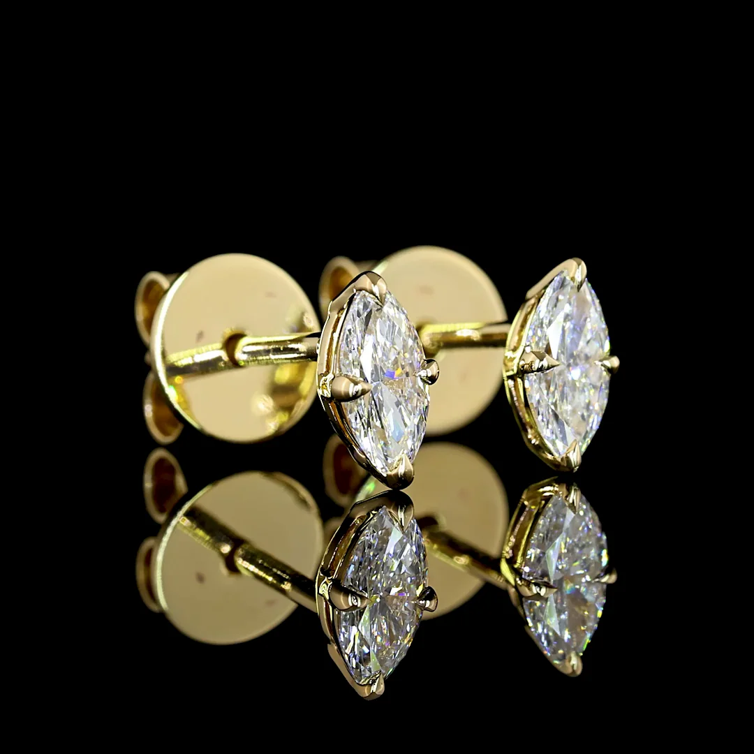 0.35 Cts 14k Yellow Gold Marquise Shape Studs Earring