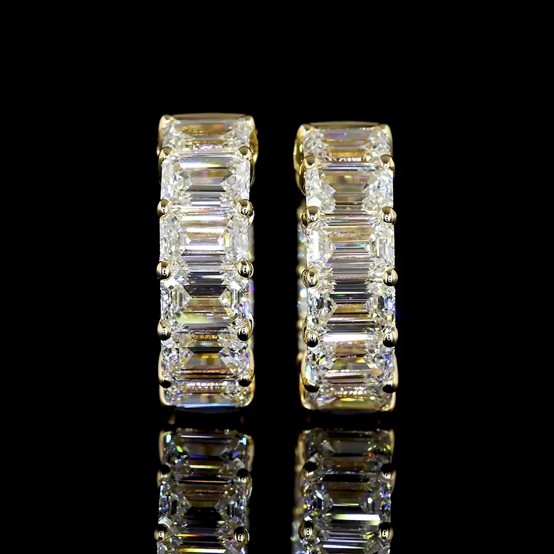 4.18 Cts 14k Yellow Gold Emerald Shape Huggies Earring