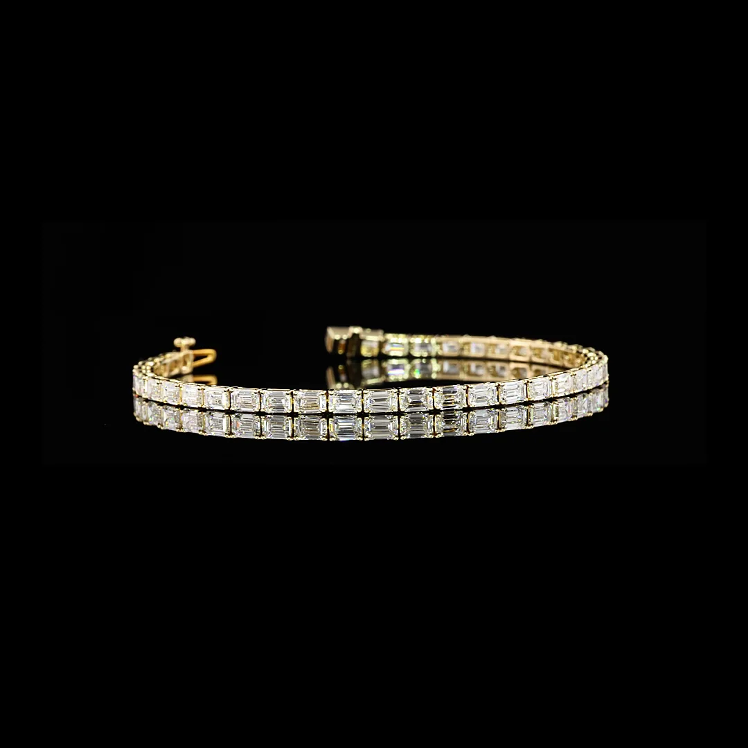 6.98 Cts 14k Yellow Gold Emerald Shape Tennis Bracelet