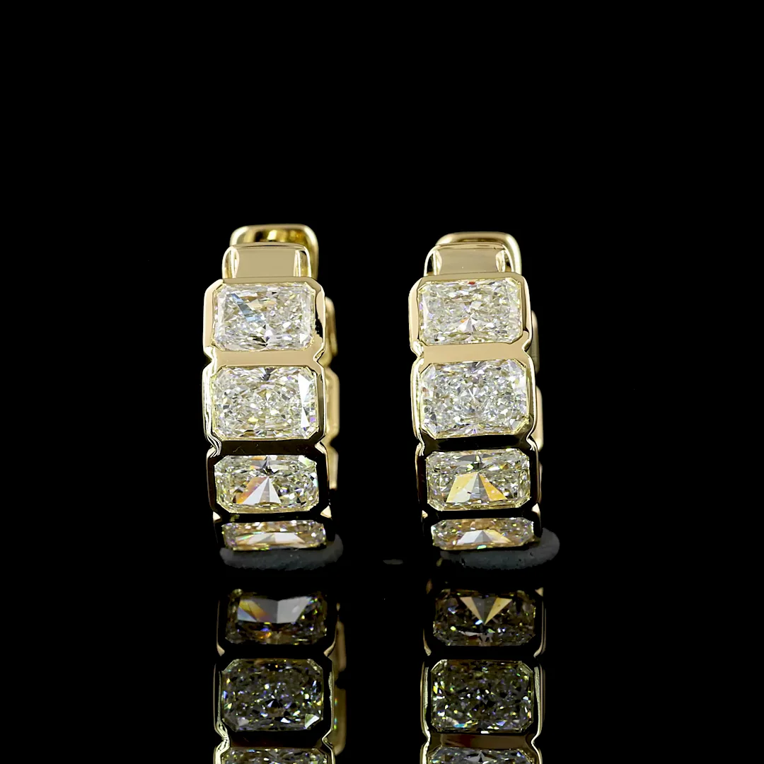 3.17 Cts 14k Yellow Gold Radiant Shape Huggies Earring