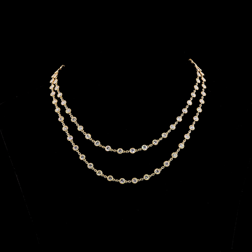 [NK18YDSSRD1400B] 14.06 Cts 18k Yellow Gold Round Shape Double Strand Station Necklace