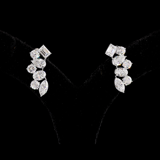 [ER14WCW600PIN] 5.91 Cts 14k White Gold Mix Shape Crawler Earring