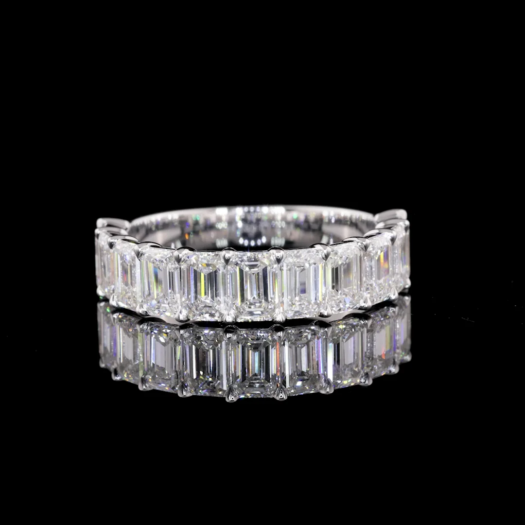 2.88 Cts 14k White Gold Emerald Shape Half Eternity Eternity Band