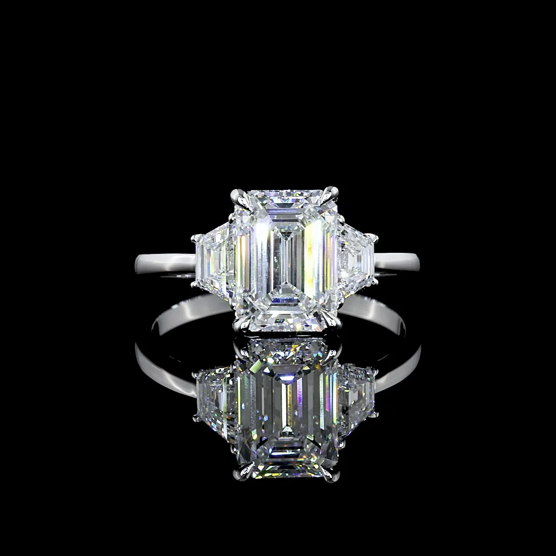 6.23 Cts 14k White Gold Emerald Shape 3 Stones Ring