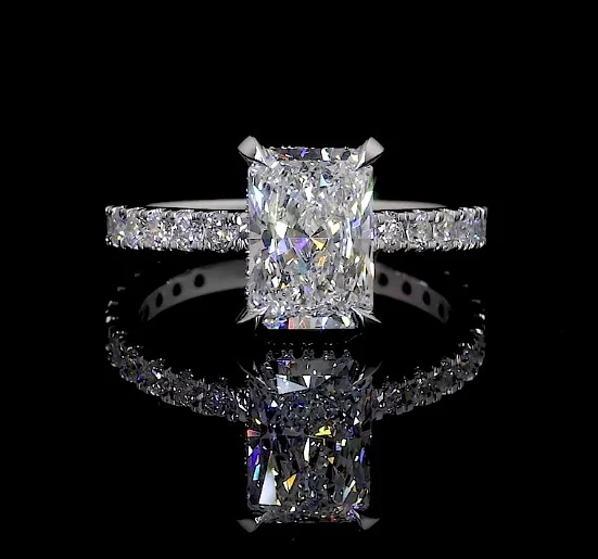 9.14 Cts 14k White Gold Radiant Shape Hidden Halo Ring