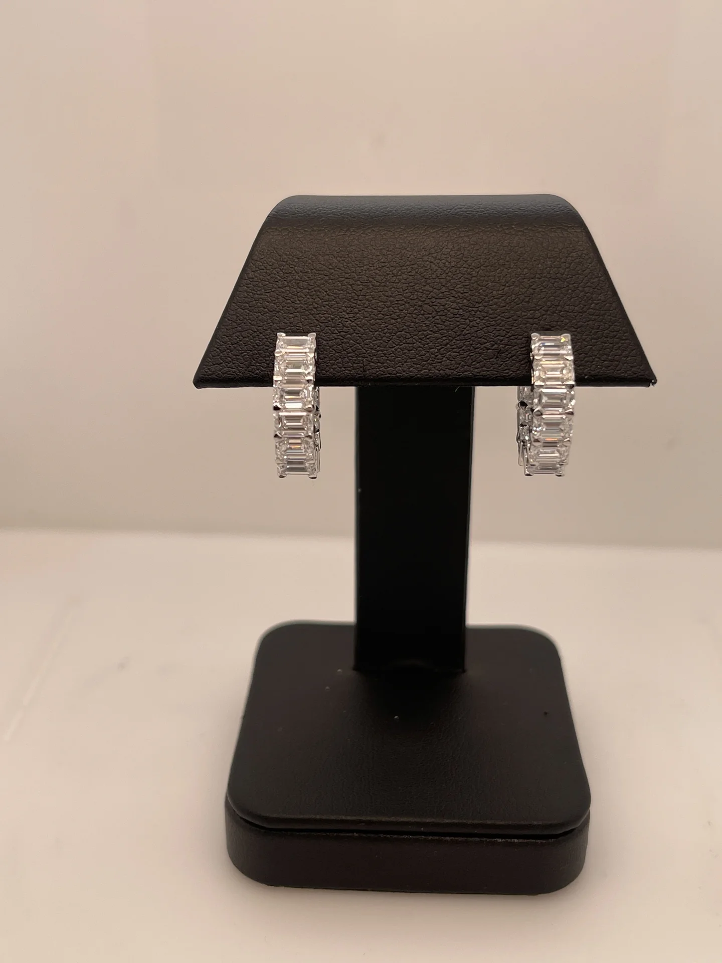 6.56 Cts 14k White Gold Emerald Shape Huggies Earring