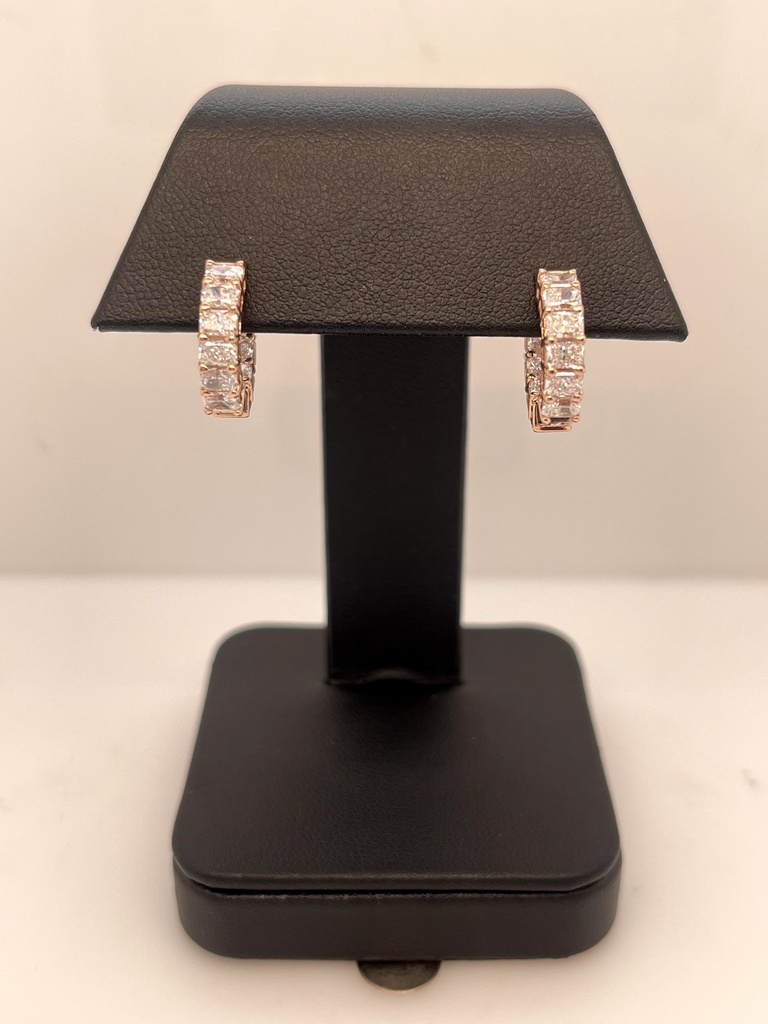 2.42 Cts 14k Rose Gold Radiant Shape Huggies Earring