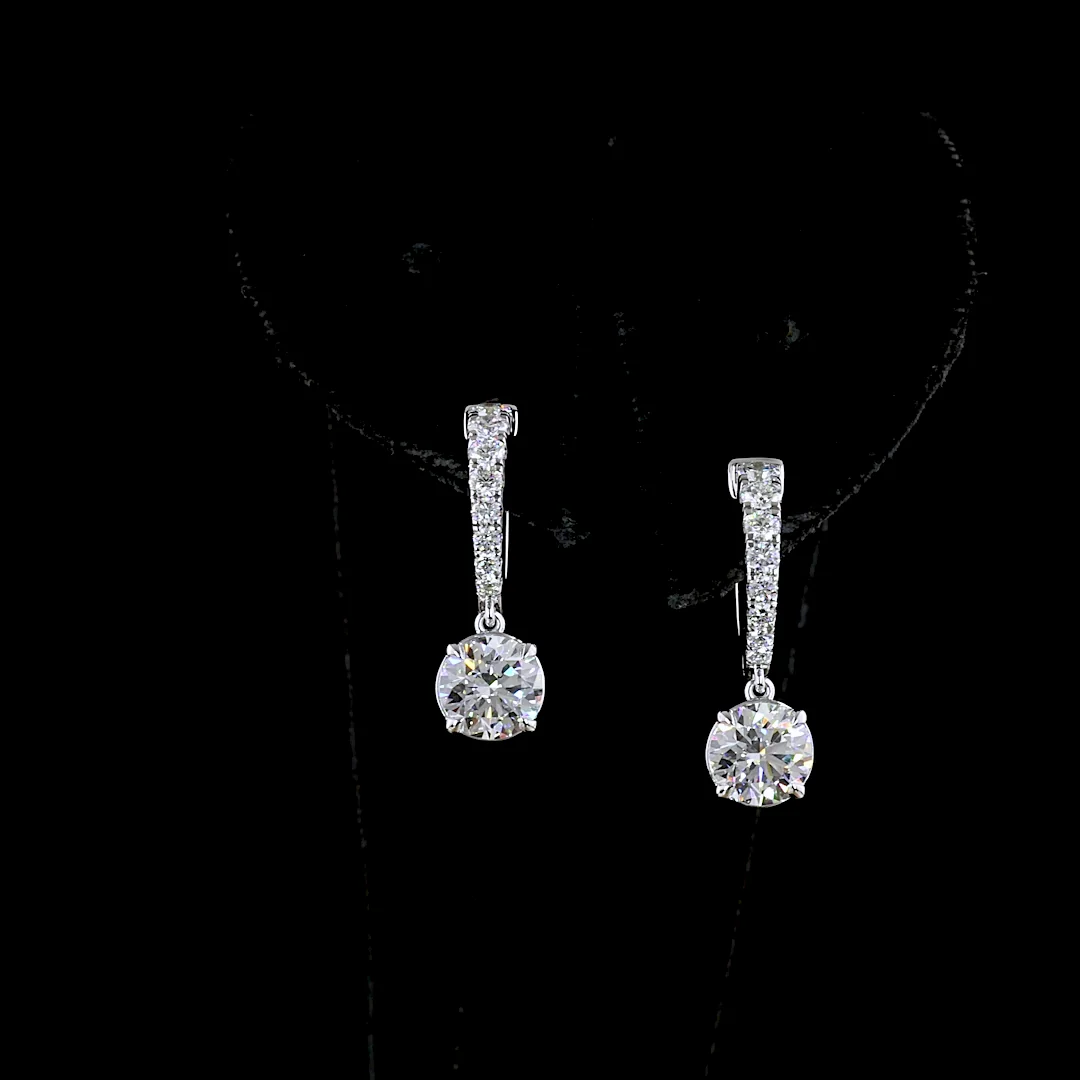 2.53 Cts 14k White Gold Round Shape Hanging Earring