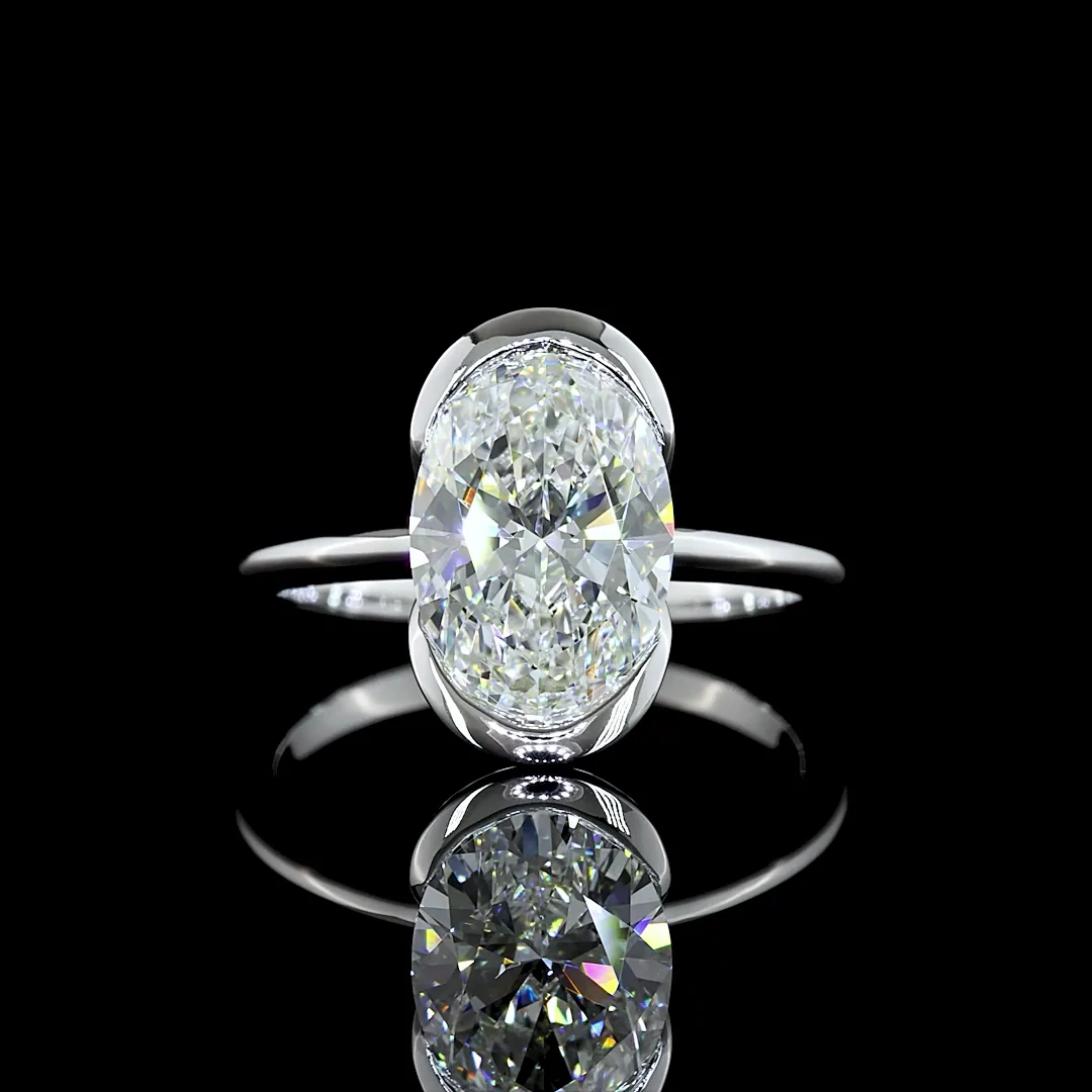 3.02 Cts 14k White Gold Oval Shape Solitaire Ring