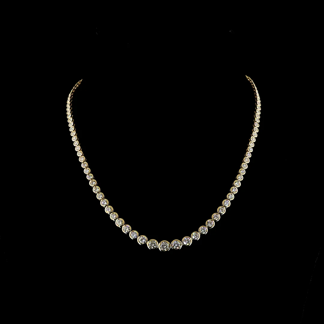 10.4 Cts 18k Yellow Gold Round Shape Riviera Necklace