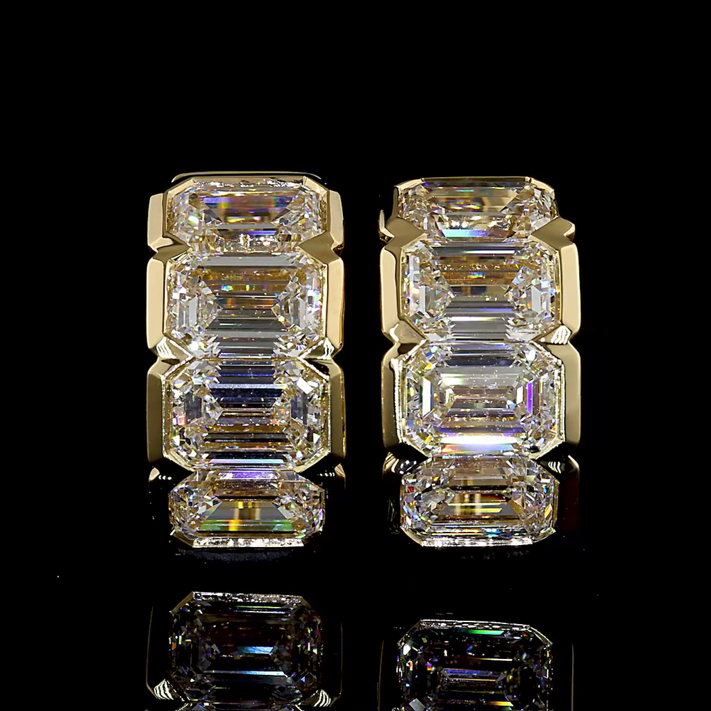 6.51 Cts 14k Yellow Gold Emerald Shape Huggies Earring